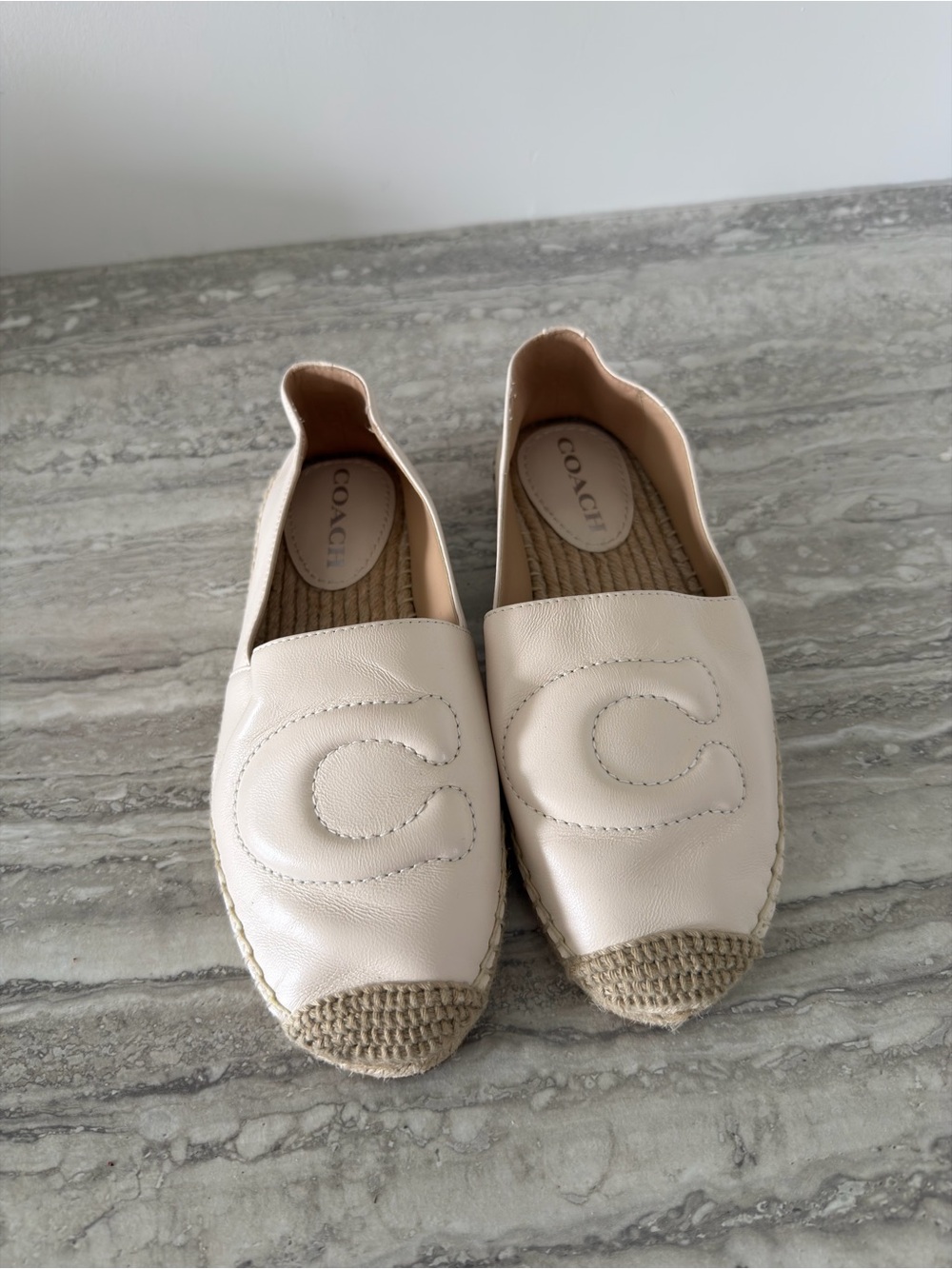Coach Cream Leather Espadrille Slip-Ons